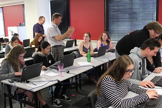 Students being helped by the session facilitator and others. Photo by Kristina Hoeppner