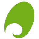 Koha logo Green 'unfolding fern frond, inside an egg' shape