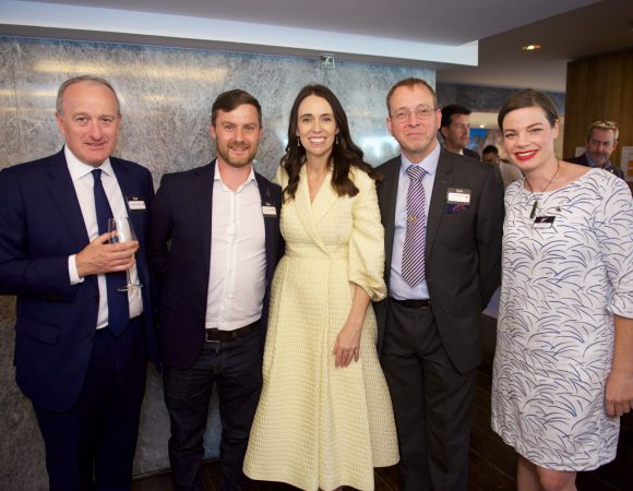 Catalyst IT Europe Managing Director Joey Murison accompanied by UCL's Jason Norton and Rt honourable Jacinda Ardern - Prime Minister of New Zealand