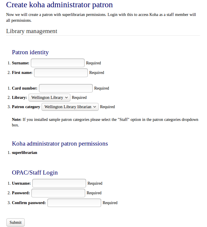 Create patron administrator account form in onboarding tool Create patron administrator account form in onboarding tool