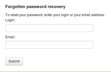 OPAC password reset form OPAC password reset form, login and email input with submit button